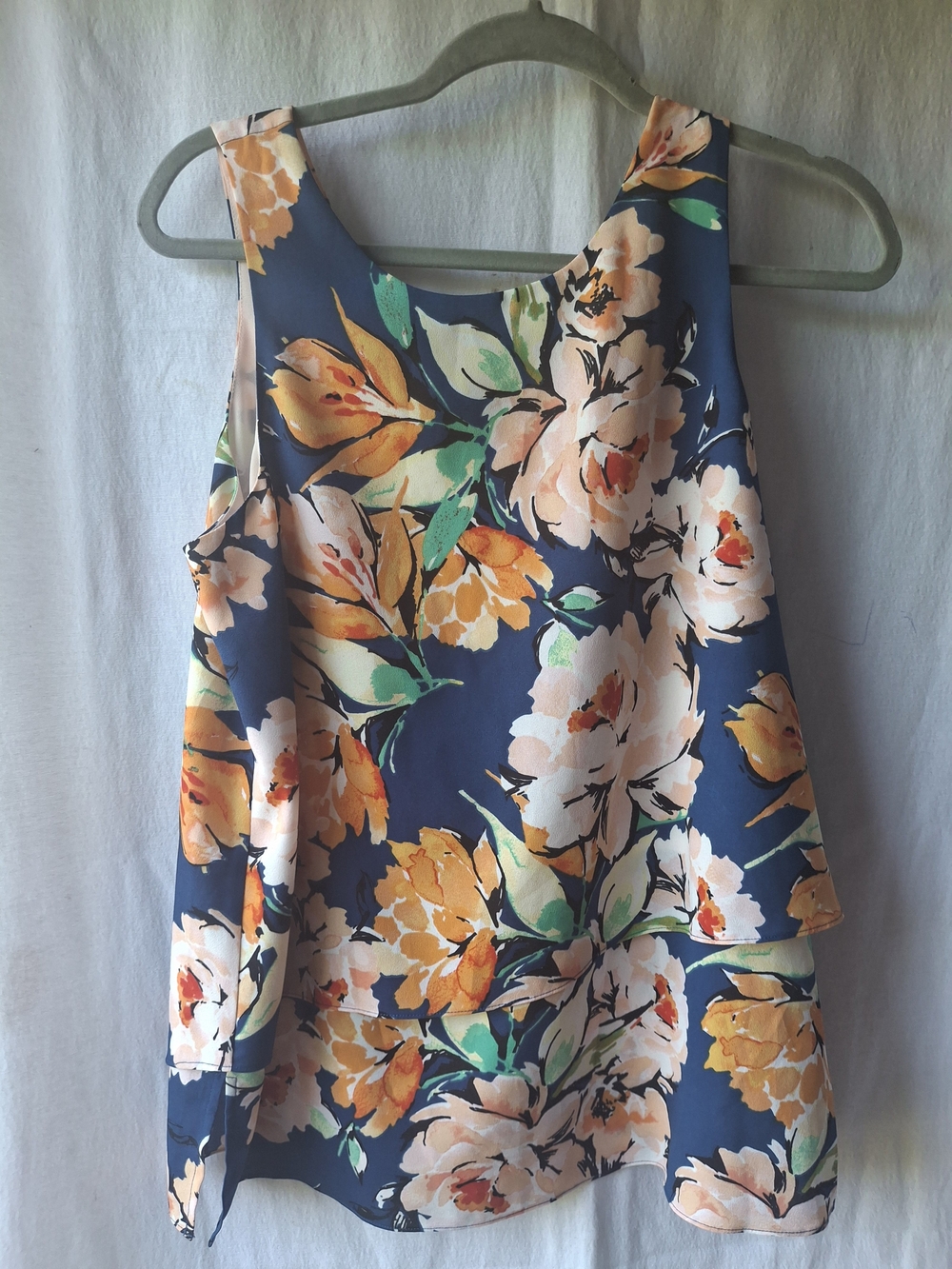 cooper & ella Navy Floral Sleeveless Camisole with Peach and Green Accents